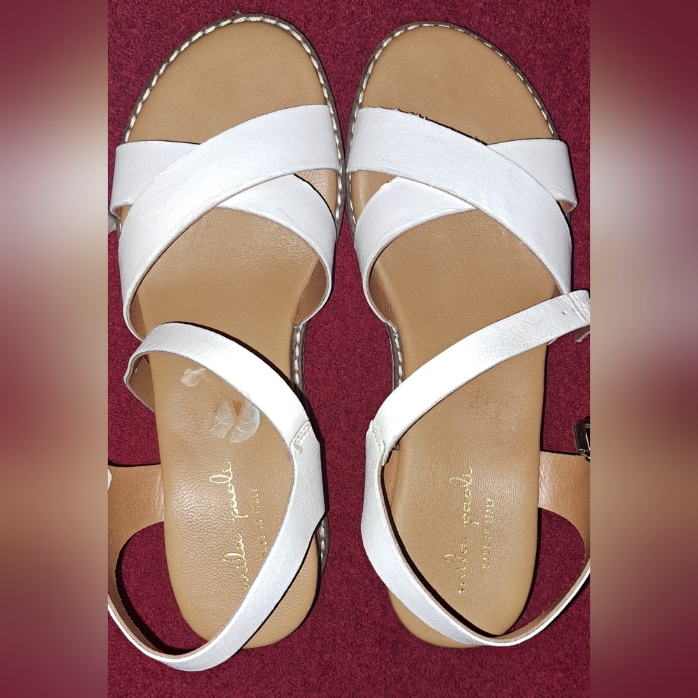 Mila Paoli Wedges: White Print Shoes - Women's Size 8 - Open Toe - Picture 2 of 8